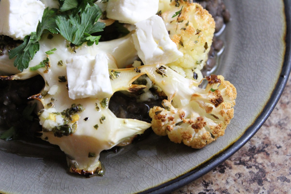 Recipe: Greek-Style Cauliflower Steaks Over Black&nbsp;Lentils
